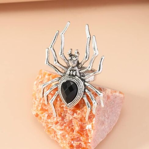خاتم بانك جرونج فضي اسود عنكبوت من بيرجيا، خاتم خاص للهالوين، خاتم كبير الحجم، هدية للحفلات التنكرية للمراهقين، معدن، بدون احجار كريمة in Kuwait