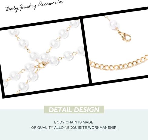 Reetan Pearl Body Chain Layered Chest Chain Rave Party Bra Chain Fashion Body Jewelry for Women and Girls in Saudi Arabia
