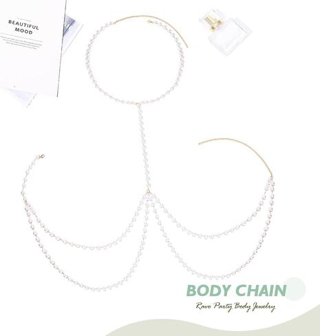 Reetan Pearl Body Chain Layered Chest Chain Rave Party Bra Chain Fashion Body Jewelry for Women and Girls in Saudi Arabia