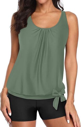 Yonique 2 Piece Swimsuit for Women Blouson Tankini Top with Shorts Tummy Control Bathing Suit in Saudi Arabia
