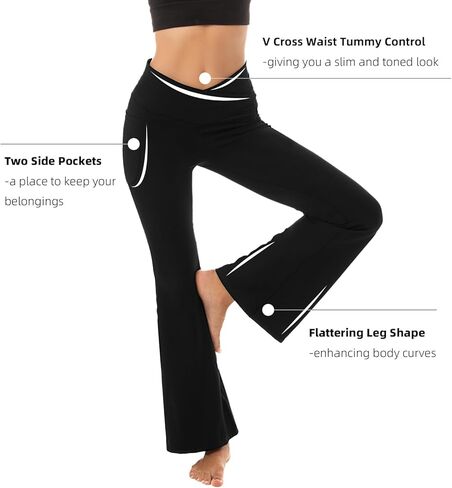 Stanpetix طماق مضيئة للنساء سراويل اليوغا مع جيوب تجريب كروس Bootcut طماق التحكم في البطن أسود in Kuwait