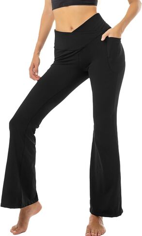 Stanpetix طماق مضيئة للنساء سراويل اليوغا مع جيوب تجريب كروس Bootcut طماق التحكم في البطن أسود in Kuwait