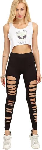 SweatyRocks Women's High Waisted Cutout Ripped Skinny Leggings Yoga Active Pants in Kuwait