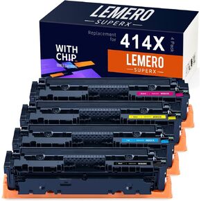 LemeroSuperx (مع CHIP) استبدال خرطوشة الحبر المعاد تصنيعها ل HP 414X 414A W2020X W2021X العمل للون Laserjet Pro MFP m479fdw m454dw m454dn m479fdn (أسود سماوي أرجواني أصفر، 4 حزم) in Kuwait