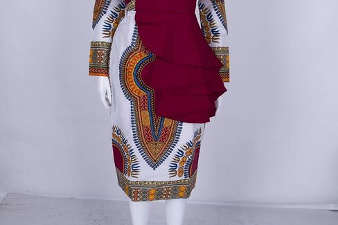 فستان Iooiooi نسائي طويل الأكمام بطباعة Dashiki الأفريقية وتفاصيل مكشكشة in Kuwait
