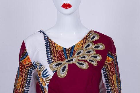 فستان Iooiooi نسائي طويل الأكمام بطباعة Dashiki الأفريقية وتفاصيل مكشكشة in Kuwait