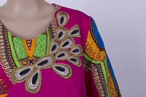 فستان Iooiooi نسائي طويل الأكمام بطباعة Dashiki الأفريقية وتفاصيل مكشكشة in Kuwait