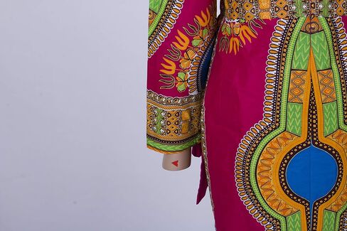 فستان Iooiooi نسائي طويل الأكمام بطباعة Dashiki الأفريقية وتفاصيل مكشكشة in Kuwait