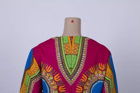 فستان Iooiooi نسائي طويل الأكمام بطباعة Dashiki الأفريقية وتفاصيل مكشكشة in Kuwait