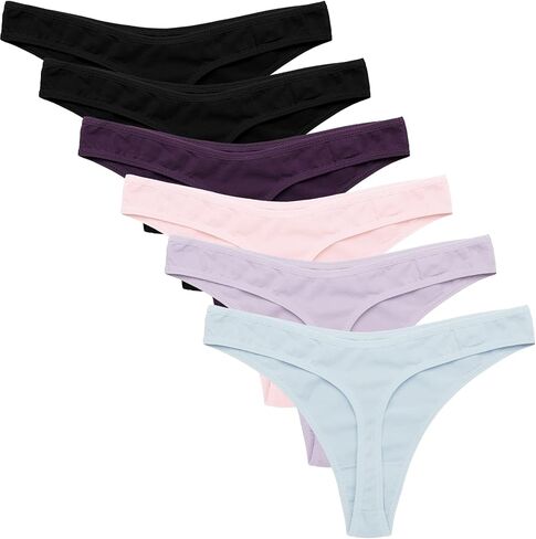 Ekouaer Womens Thongs Invisible Panties No Show Seamless Low Waist Breathable G-String Cotton Thongs 6 Pack in Kuwait