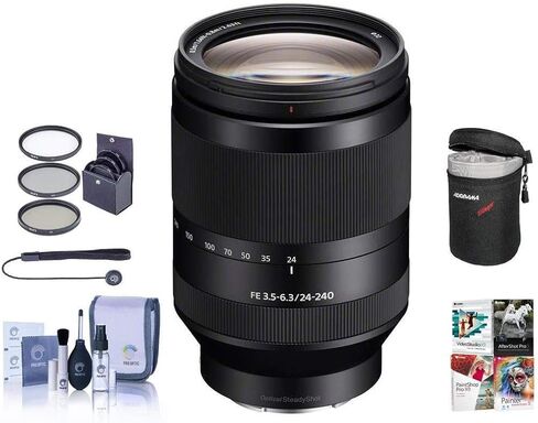 Sony FE 24-240mm F3.5-6.3 OSS E-Mount Lens Bundle with 72mm UV Filter, Lens Case, Cleaning Kit, LensCap Leash, PC Software Package in Saudi Arabia