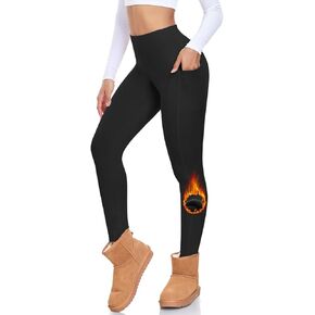 MOREFEEL سروال داخلي مبطن بالصوف مع جيوب للنساء عالي الخصر حراري شتوي للتحكم في البطن سروال يوجا لباس ضيق للتمرين in Kuwait