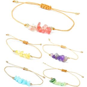 GIFTIZAN - Friendship Bracelets for 5 - Natural Translucent Gravel Stones - with Artisan Envelopes and Giftcard - Adjustable Cord One Size Fits All - Friendship Bracelets for Teen Girls in Saudi Arabia