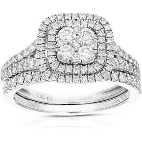VIR JEWELS 1 cttw Wedding Engagement Ring Bridal Set, Round Lab Grown Diamond Ring for Women in .925 Sterling Silver, Prong Setting, Size 6-8 in Saudi Arabia