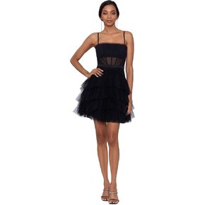 Betsy & Adam Short Corset Mesh Dress