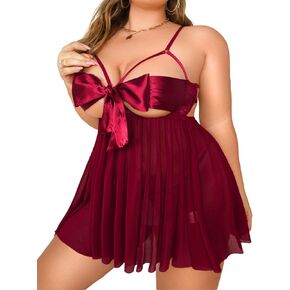 Kaei&Shi Unwrap Me Ribbon, Split Back, Flowy Gifts, 2PC Plus Size Lingerie