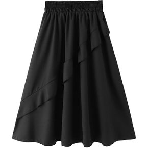 Milumia Girl's Casual Ruffle Trim A Line Skirt Elastic High Waist Flare Midi Skirts in Saudi Arabia