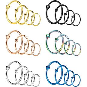 YOVORO 24PCS 20G Stainless Steel Nose Rings Hoop Cartilage Helix Ear Piercing Tragus Body Jewelry
