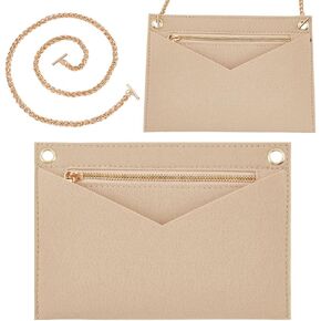 WADORN 1 Set Purse Organizer Insert Conversion Kit with Gold Chain, Felt Handbag Organizer Insert Inner Pocket Liner Clutches Mini Envelope Bag Conversion Accessories for LV Kirigami Pochette, Beige