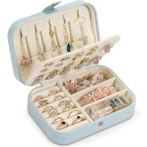 Travel Jewelry Box, PU leather Small Jewelry Organizer For Female Girls, double layer portable mini travel case for storing earrings, rings, necklaces.(Bright White)