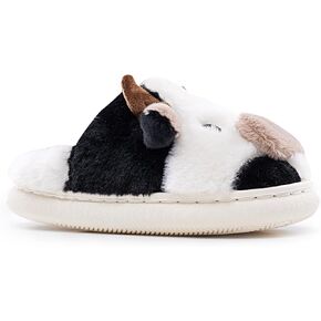 sharllen Toddler Cartoon Cow Cotton Slippers,Girls Boys Cute Indoor Outdoor Plush Animal Cow Shoes Cozy Soft Warm Fluffy Slip-on Home Cow Slipper for Little Kids