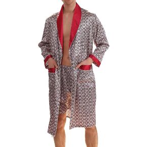 Haseil Men's Luxurious Kimono Robe with Shorts Silk Satin Bathrobes Lightweight Long Sleeve Sleepwear Set