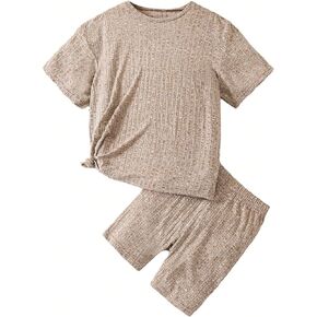 WDIRARA Girl's Ribbed Short Sleeve Top and Biker Shorts Set 2 Piece Summer Outfits in Kuwait