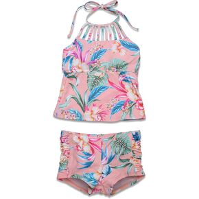 Hobie Girls' Strappy High Neck Tankini Top & Shirred Boyshort Bottom Swimsuit Set in Saudi Arabia