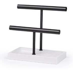 حامل أسوارة منظم لعرض المجوهرات من SZQINJI، قاعدة من الخشب الصلب مع شريط معدني على شكل حرف T من طبقتين لتعليق سوار المعصم وقلادة الساعة، أبيض in Kuwait