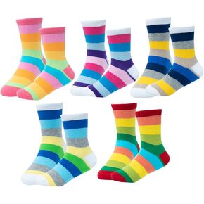 5 Pack Kids Toddler Big Little Girls Cotton Crew Socks Rainbow Stripes Cute Fun Socks in Saudi Arabia