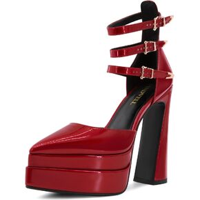 FINDVELL Chunky Platform Heels for Women Pumps Hot Pink Block High Heels Dress Closed Toe Ankle Strap Rhinestone Wedding Shoes Sandals