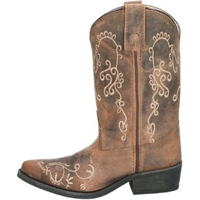 Smoky Mountain Children's Jolene Pull On Embroidered Snip Toe Brown Waxed Distress Boots in Kuwait