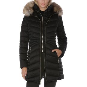 LAUNDRY BY SHELLI SEGAL Women's 3/4 Puffer Jacket with Detachable Faux Fur Strip and Bib in Kuwait