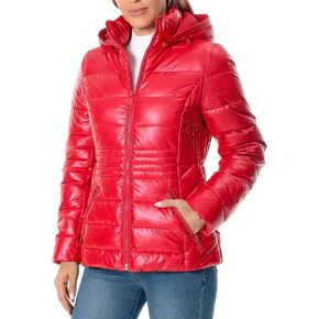CRISSREXO Women's Quilted Lightweight Puffer Jacket Metallic Shiny Winter Warm Zip Up Padded Coat with Detachable Hood