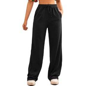 FACDIBY Wide Leg Sweatpants for Women Elastic High Waisted Drawstring Loose Pants with Pockets