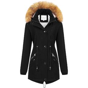 Chrisuno Women's Mid-Length Military Parka Winter Outerwear Insulated Jacket Soft Fleece Snow Faux Fur Coat in Kuwait