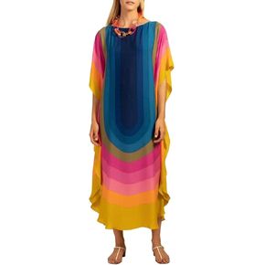 Bsubseach Colorful Kaftan Dresses for Women Plus Size Long Bathing Suit Cover Ups