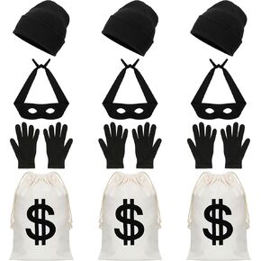 QZYL 12 PCS Robber Costume Set, Thief Cosplay Beanie Cap Gloves Eye Masks Canvas Money Bags for Halloween Burglar Theme Party in Saudi Arabia