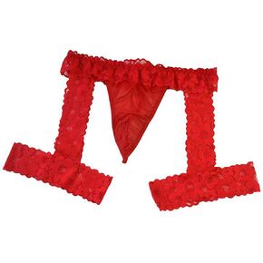 Walang Lip Men's Panties Lingerie Lace Low Rise Stretchy G-String Bikini Thong Underwear with Garter in Saudi Arabia