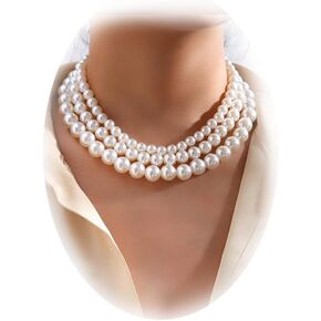 Pearl Layered Necklaces for Women Three Multi-Strand Pearl Necklace Bridal Choker Necklace for Wedding Party Jewelry
