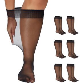 Yilanmy Plus Szie Knee High Socks for Women Nylon Sheer Trouser Socks 6Pairs in Saudi Arabia
