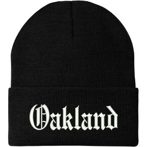 Trendy Apparel Shop Old English Font Oakland City Embroidered Winter Long Cuff Beanie