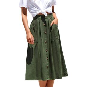 Naggoo Women's Polka Dot Midi Skirts Casual High Elastic Waist A Line Pleated Midi Chiffon Skirts with Pockets