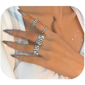Wekicici 4pcs Silver Rhinestone Rings Set Fashion Elastic Crystal Rhinestone Stretch Ring Sparkling Accessories for Women Girls in Saudi Arabia