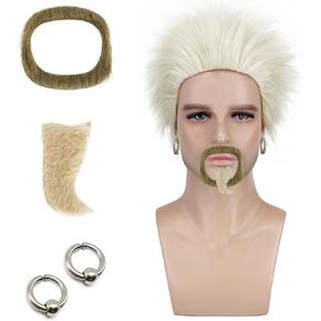 شعر مستعار زي الشيف الأشقر من CJK مع ملحقات للرجال شعر مستعار شائك المشاهير مع لحية ولحية وسكسوكة وأقراط رجالية مشبكة CJ015 in Kuwait