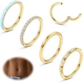 FIBO STEEL 14G Belly Button Rings 316L Surgical Steel Belly Hoop Ring Clear CZ Opal Navel Rings Clicker Segment Belly Piercing Jewelry 10mm 12mm