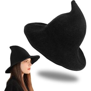 قبعة WOOPOWER للهالوين الساحرة، قبعات صوف محبوكة عصرية للسيدات، قبعة واسعة الحواف قابلة للطي، قبعة مدببة للبالغين، إكسسوار أزياء تنكرية لحفلات الهالوين (الحجم: 56-58 سم) in Kuwait