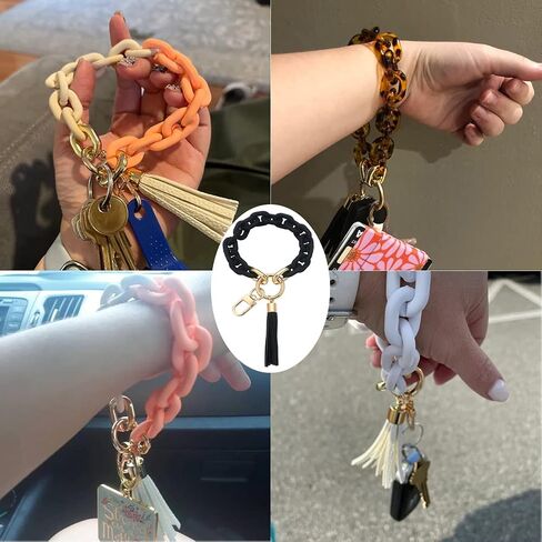 MythDone Chunky Chain Link Wristlet Keychain Acrylic Bangle Key Ring Bracelet Key Chain Cute Boho Modern Car Keychain Holder in Kuwait