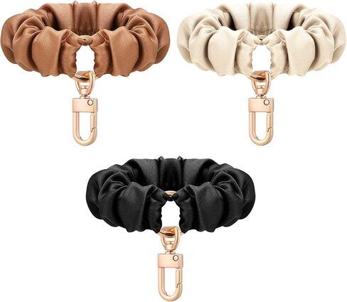 Jadive 3 قطعة سلسلة المفاتيح Scrunchie سوار السوار سلسلة المفاتيح بسط حلقة رئيسية المعصم مفتاح سلسلة الشعر التعادل للنساء فتاة هدية in Kuwait