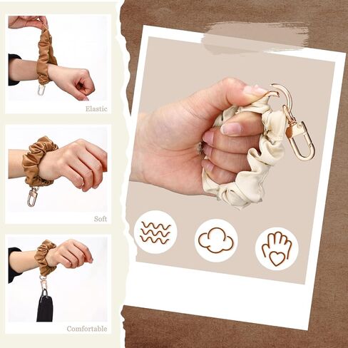 Jadive 3 قطعة سلسلة المفاتيح Scrunchie سوار السوار سلسلة المفاتيح بسط حلقة رئيسية المعصم مفتاح سلسلة الشعر التعادل للنساء فتاة هدية in Kuwait